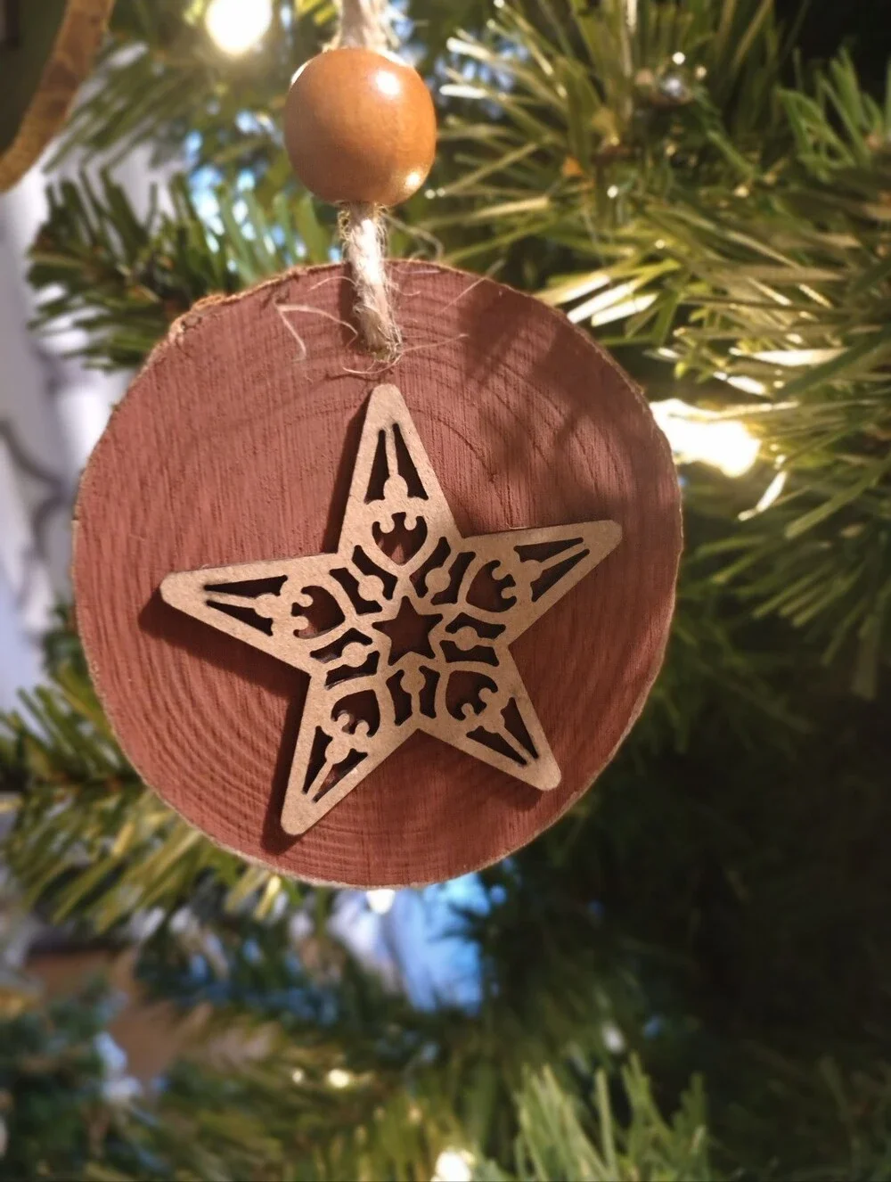 Rustic Farmhouse Wooden Star Christmas Ornaments - NEW